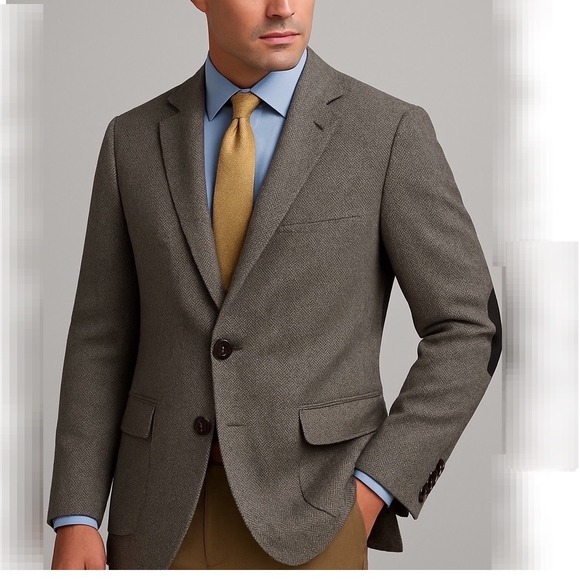 Lauren Ralph Lauren Blazer 48R Gray Herringbone Wool Suede Elbow Patches‎ - Picture 1 of 11